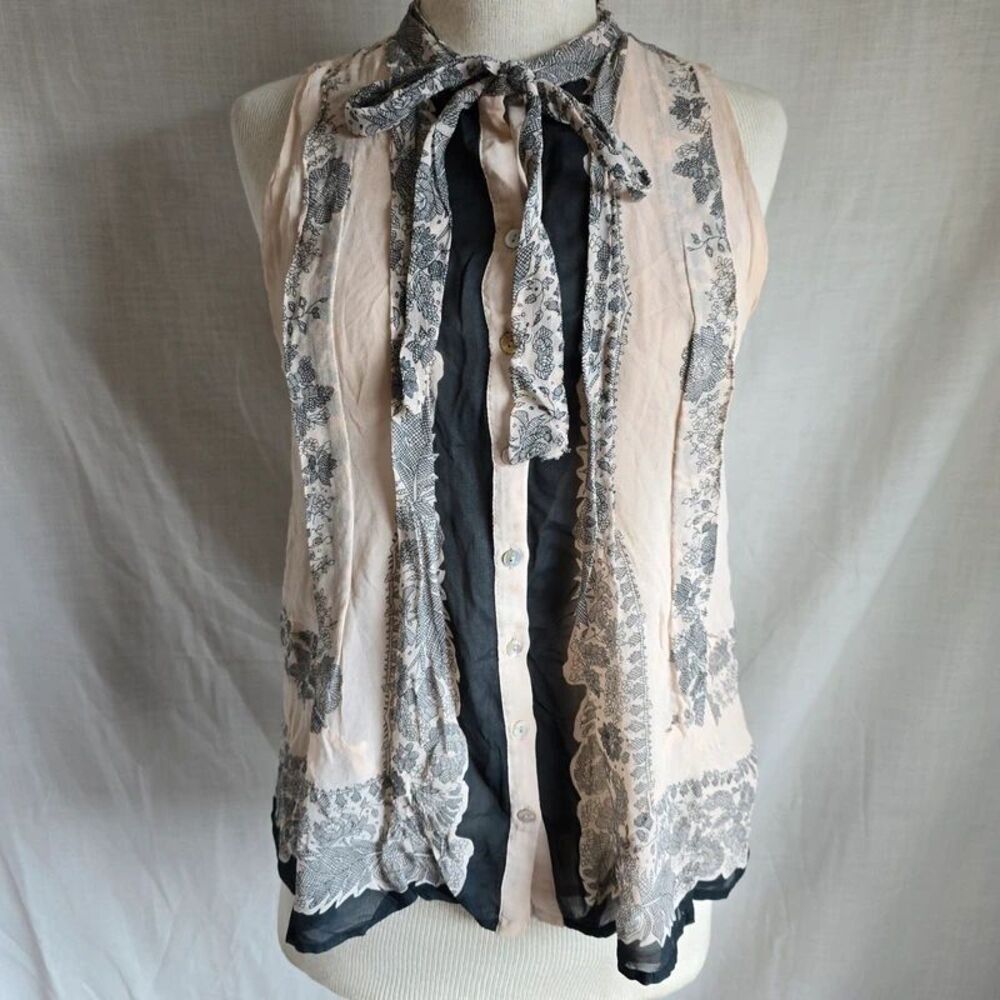 Lucky Brand Women's Sleeveless Neck-Tie Top blouse xs